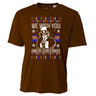 We Wish You Ameri Christmas Funny America Usa Ugly Christmas Cooling Performance Crew T-Shirt