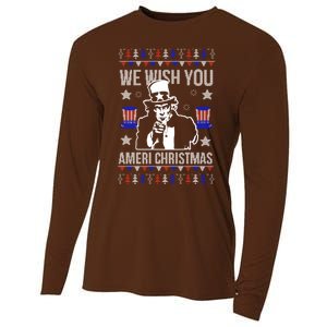 We Wish You Ameri Christmas Funny America Usa Ugly Christmas Cooling Performance Long Sleeve Crew