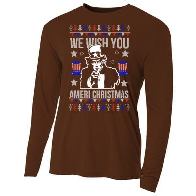 We Wish You Ameri Christmas Funny America Usa Ugly Christmas Cooling Performance Long Sleeve Crew