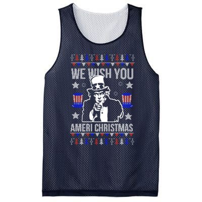 We Wish You Ameri Christmas Funny America Usa Ugly Christmas Mesh Reversible Basketball Jersey Tank