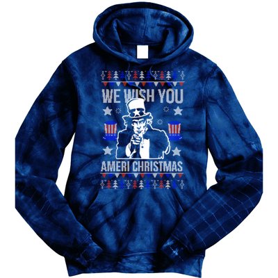 We Wish You Ameri Christmas Funny America Usa Ugly Christmas Tie Dye Hoodie