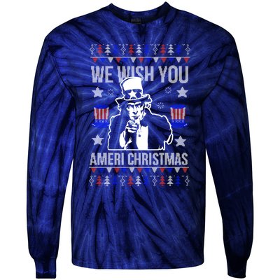 We Wish You Ameri Christmas Funny America Usa Ugly Christmas Tie-Dye Long Sleeve Shirt