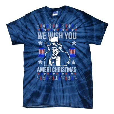 We Wish You Ameri Christmas Funny America Usa Ugly Christmas Tie-Dye T-Shirt