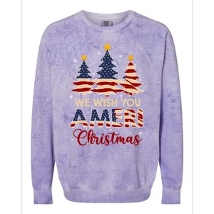 We Wish You Ameri Christmas American Flag Xmas Tree Great Gift Colorblast Crewneck Sweatshirt