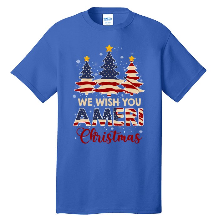 We Wish You Ameri Christmas American Flag Xmas Tree Great Gift Tall T-Shirt