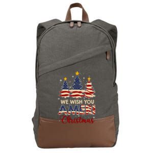 We Wish You Ameri Christmas American Flag Xmas Tree Great Gift Cotton Canvas Backpack