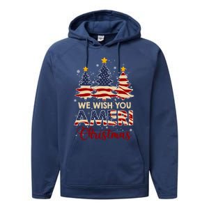 We Wish You Ameri Christmas American Flag Xmas Tree Great Gift Performance Fleece Hoodie