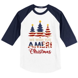 We Wish You Ameri Christmas American Flag Xmas Tree Great Gift Baseball Sleeve Shirt