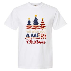 We Wish You Ameri Christmas American Flag Xmas Tree Great Gift Garment-Dyed Heavyweight T-Shirt