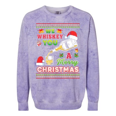 We Whiskey You A Merry Christmas Wish Pajama Ing Santa Gift Colorblast Crewneck Sweatshirt