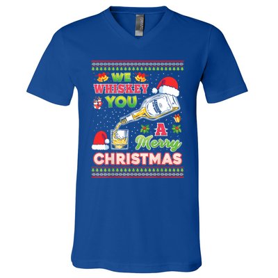 We Whiskey You A Merry Christmas Wish Pajama Ing Santa Gift V-Neck T-Shirt