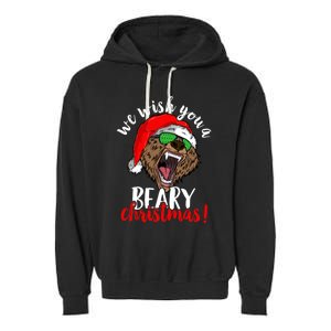 We Wish You A Beary Christmas Santa Bear Xmas Sunglasses Funny Gift Garment-Dyed Fleece Hoodie