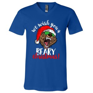 We Wish You A Beary Christmas Santa Bear Xmas Sunglasses Funny Gift V-Neck T-Shirt