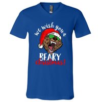 We Wish You A Beary Christmas Santa Bear Xmas Sunglasses Funny Gift V-Neck T-Shirt