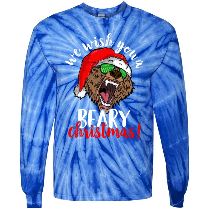 We Wish You A Beary Christmas Santa Bear Xmas Sunglasses Funny Gift Tie-Dye Long Sleeve Shirt