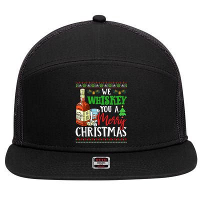 We Whiskey You A Merry Christmas Wish Pajama Ing Cute Gift 7 Panel Mesh Trucker Snapback Hat