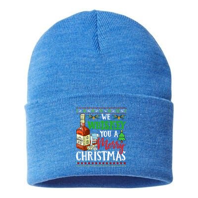 We Whiskey You A Merry Christmas Wish Pajama Ing Cute Gift Sustainable Knit Beanie