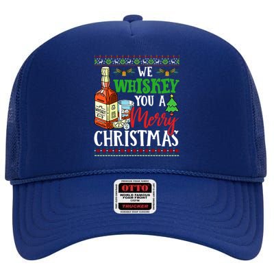 We Whiskey You A Merry Christmas Wish Pajama Ing Cute Gift High Crown Mesh Back Trucker Hat