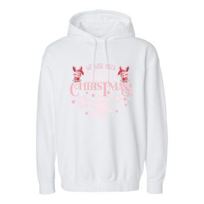 We Wish You A Merry Christmas Cute Pink Bunny Gift Garment-Dyed Fleece Hoodie