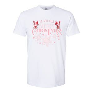 We Wish You A Merry Christmas Cute Pink Bunny Gift Softstyle CVC T-Shirt