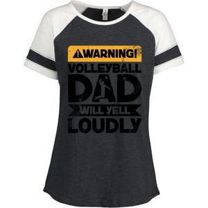 Warning Will Yell Loudly Volleyball Dad Gift Enza Ladies Jersey Colorblock Tee