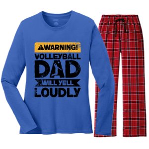 Warning Will Yell Loudly Volleyball Dad Gift Women's Long Sleeve Flannel Pajama Set 