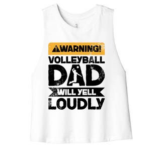 Warning Will Yell Loudly Volleyball Dad Gift Women's Racerback Cropped Tank