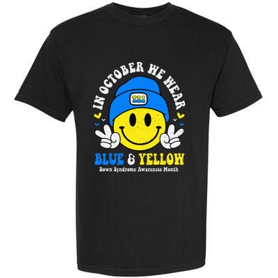 We Wear Yellow Blue Smile Face For Down Syndrome Awareness Garment-Dyed Heavyweight T-Shirt