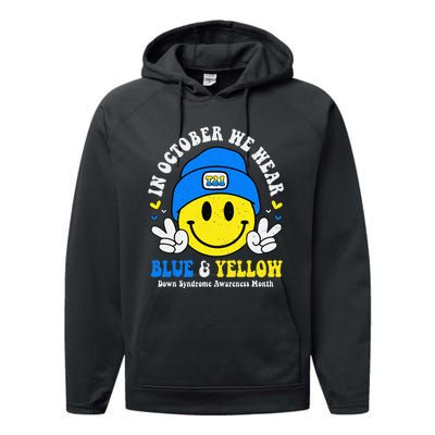 We Wear Yellow Blue Smile Face For Down Syndrome Awareness Performance Fleece Hoodie