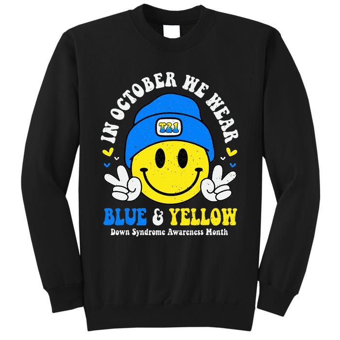 We Wear Yellow Blue Smile Face For Down Syndrome Awareness Sweatshirt