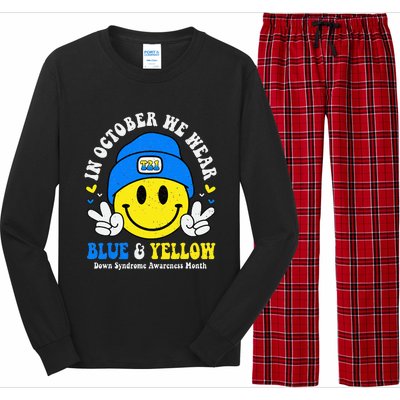 We Wear Yellow Blue Smile Face For Down Syndrome Awareness Long Sleeve Pajama Set