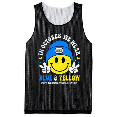 We Wear Yellow Blue Smile Face For Down Syndrome Awareness Mesh Reversible Basketball Jersey Tank