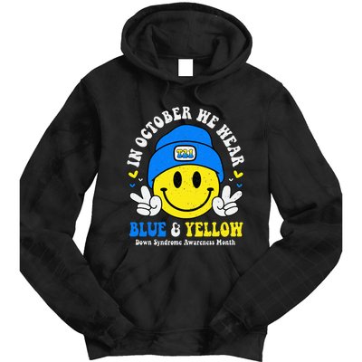 We Wear Yellow Blue Smile Face For Down Syndrome Awareness Tie Dye Hoodie