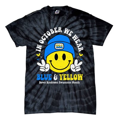 We Wear Yellow Blue Smile Face For Down Syndrome Awareness Tie-Dye T-Shirt