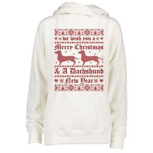 We Wish You A Merry Christmas Dachshund Ugly Sweater Pajama Gift Womens Funnel Neck Pullover Hood