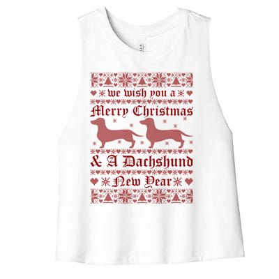 We Wish You A Merry Christmas Dachshund Ugly Sweater Pajama Gift Women's Racerback Cropped Tank