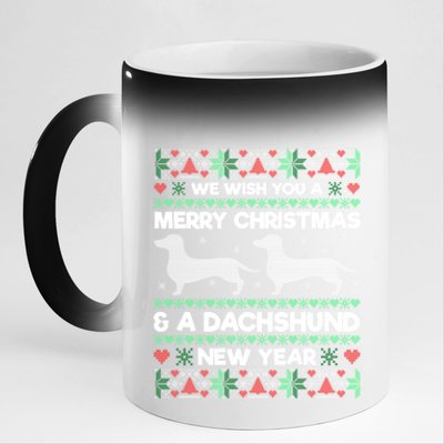 We Wish You A Merry Christmas Dachshund Ugly Sweater Pajama Gift 11oz Black Color Changing Mug