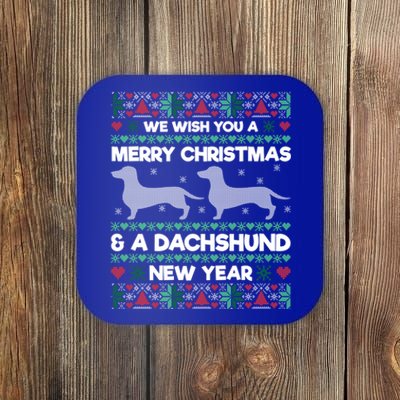 We Wish You A Merry Christmas Dachshund Ugly Sweater Pajama Gift Coaster