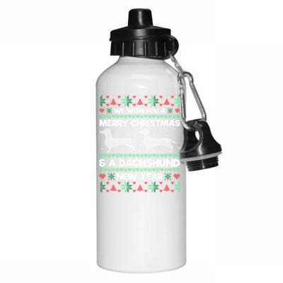 We Wish You A Merry Christmas Dachshund Ugly Sweater Pajama Gift Aluminum Water Bottle