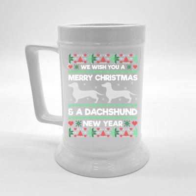 We Wish You A Merry Christmas Dachshund Ugly Sweater Pajama Gift Beer Stein