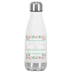 We Wish You A Merry Christmas Dachshund Ugly Sweater Pajama Gift Stainless Steel Insulated Water Bottle