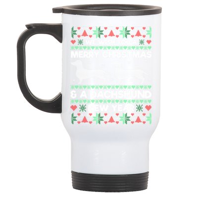 We Wish You A Merry Christmas Dachshund Ugly Sweater Pajama Gift Stainless Steel Travel Mug