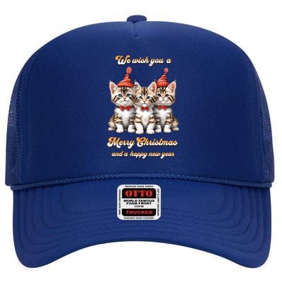 We Wish You A Merry Christmas With Christmas Kitten Gift High Crown Mesh Back Trucker Hat