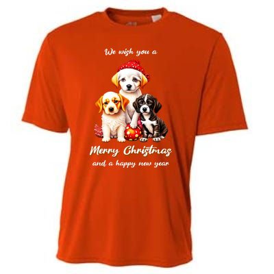 We Wish You A Merry Christmas With Christmas Puppies Gift Cooling Performance Crew T-Shirt