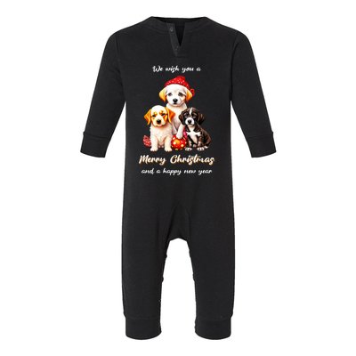 We Wish You A Merry Christmas With Christmas Puppies Gift Infant Fleece One Piece