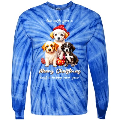 We Wish You A Merry Christmas With Christmas Puppies Gift Tie-Dye Long Sleeve Shirt