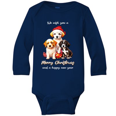 We Wish You A Merry Christmas With Christmas Puppies Gift Baby Long Sleeve Bodysuit