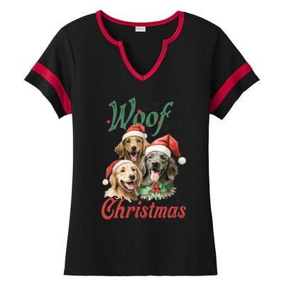 We Woof You A Merry Christmas Vintage Christmas Dogs Ladies Halftime Notch Neck Tee