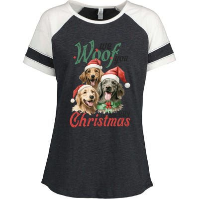 We Woof You A Merry Christmas Vintage Christmas Dogs Enza Ladies Jersey Colorblock Tee