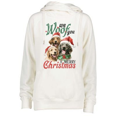 We Woof You A Merry Christmas Vintage Christmas Dogs Womens Funnel Neck Pullover Hood